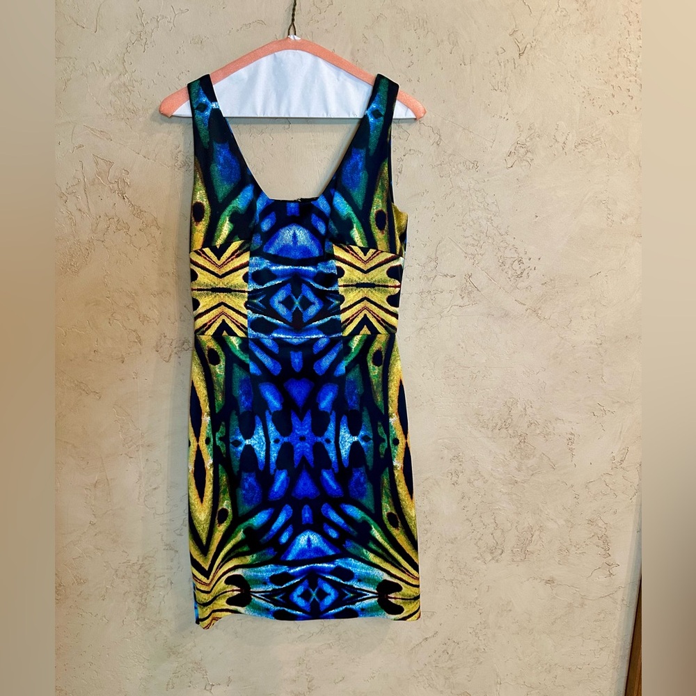 Miss Sixty Blue and Yellow Patterned Mini Dress